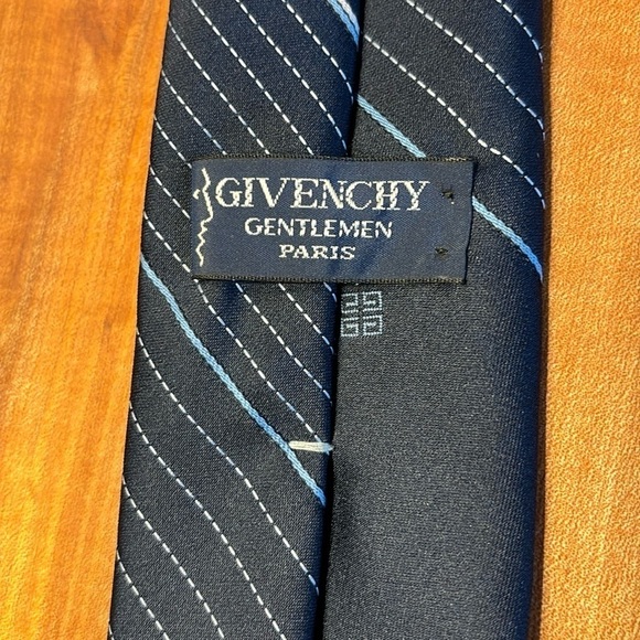 Givenchy Diagonal Striped Navy Blue Gray Mens Necktie - Picture 1 of 6